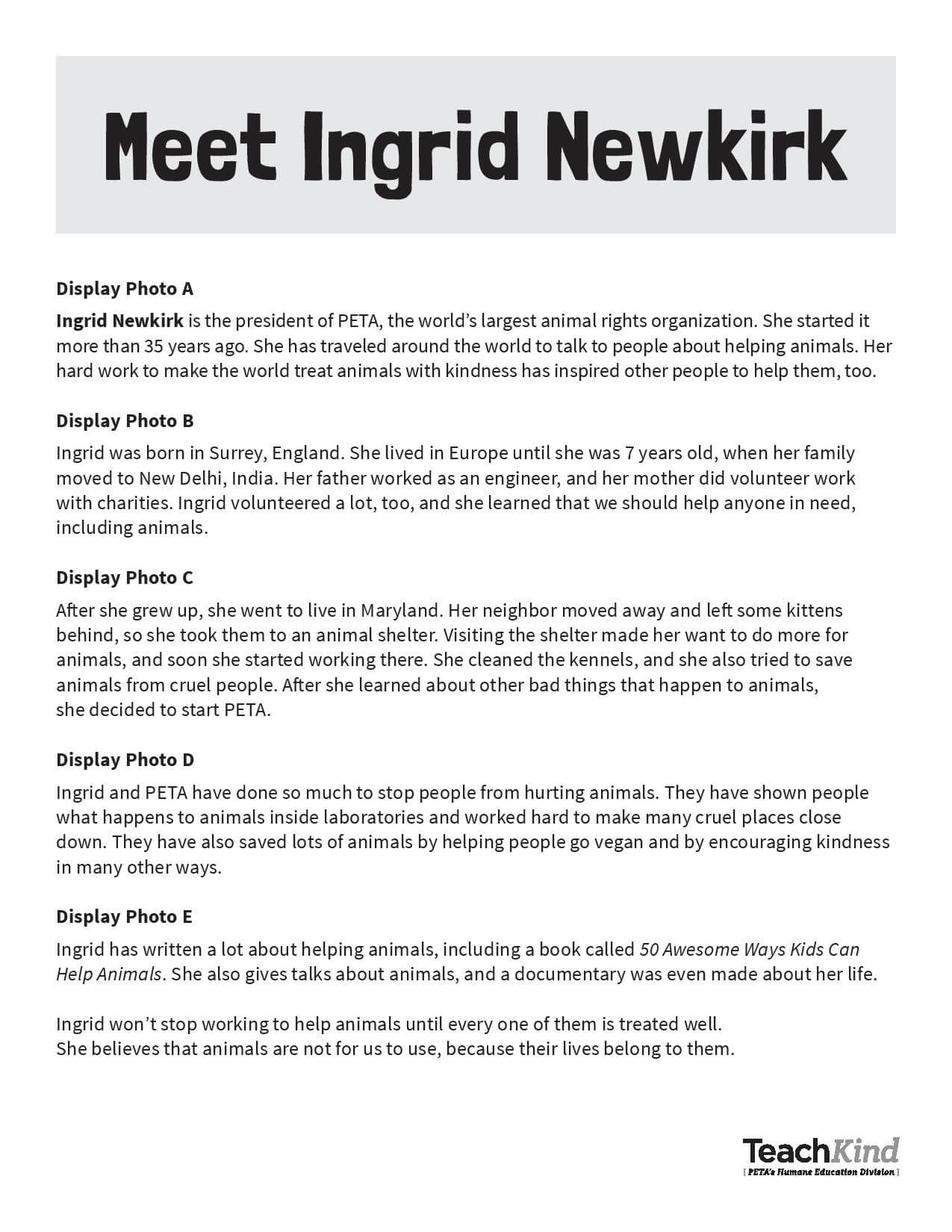 Meet Ingrid Newkirk reading sheet image