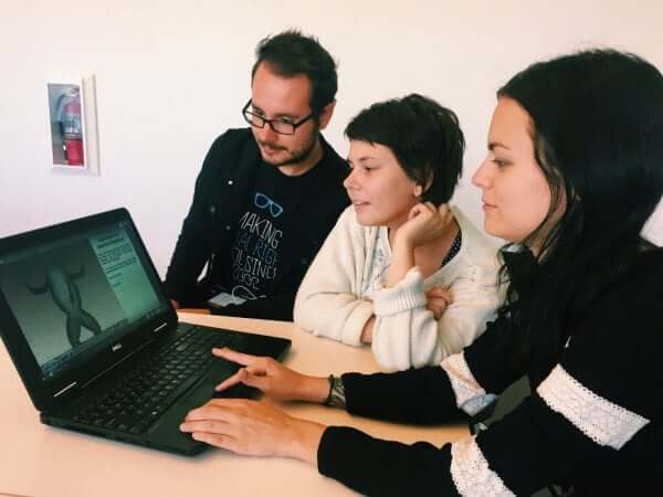 Students using virtual dissection software in the classroom