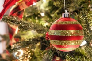 Holiday ornament on tree