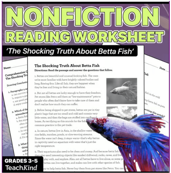 Betta Fish Reading Worksheet